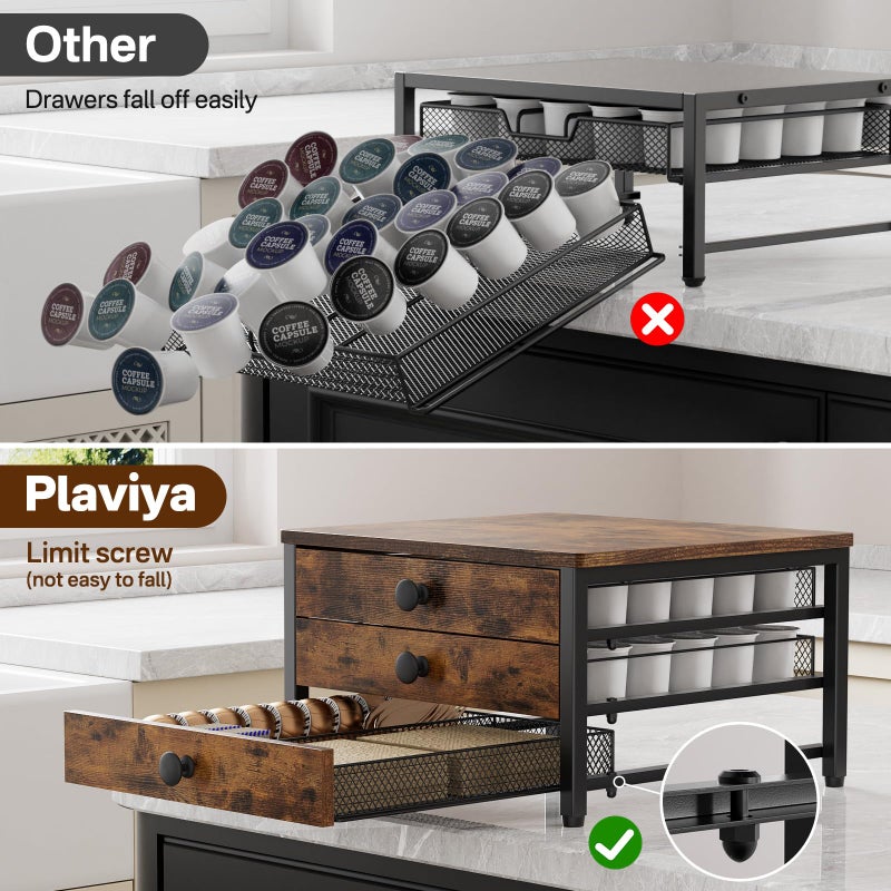 Plaviya Coffee Pod Holder for Countertop, 3 Tier K Cup Holder Drawer, Coffee Bar Organizer 60 Coffee Pods Storage Organizer with Sliding Drawer for Coffee Station - Image 4