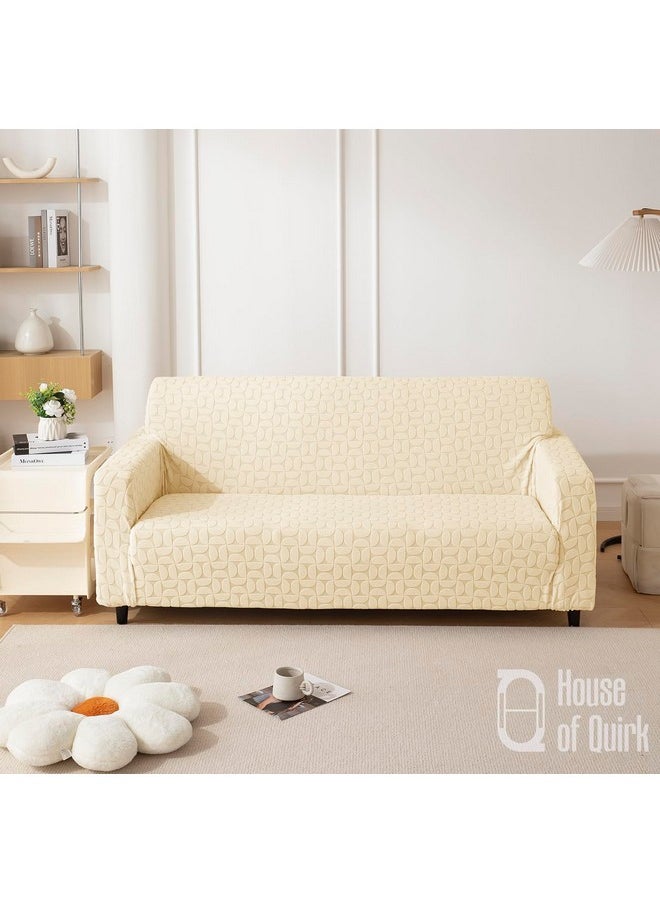 HOUSE OF QUIRK House of Quirk Universal Triple Seater Jacquard Fabric Texture Sofa Cover 220 GSM Soft Touching Cover for Couch Flexible Stretch Sofa Slipcover (Beige, 185-230CM)  - Image 2