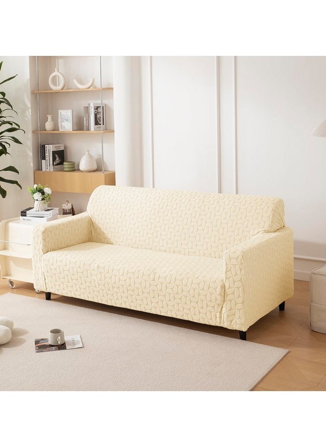 HOUSE OF QUIRK House of Quirk Universal Triple Seater Jacquard Fabric Texture Sofa Cover 220 GSM Soft Touching Cover for Couch Flexible Stretch Sofa Slipcover (Beige, 185-230CM)  - Image 1