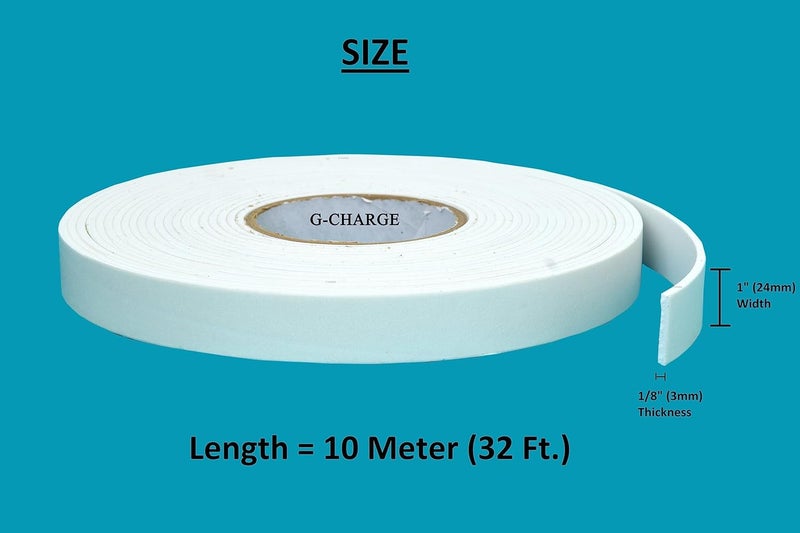 G-Charge Single Sided High Density Self Adhesive Gasket Tape, Weather Stripping Doors and Window Insulation Soundproofing, Foam Sealing Tape White, (1"(W) x 1/8"(T) x 10 Mtr (L), White) - Image 2