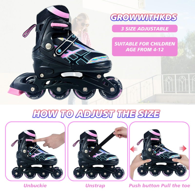Janplay Inline Skates for Kids and Teens Ages 4-16, All 8 Wheels of Inline Roller Skates Light Up, Safe and Fun Illuminating for Outdoor Indoor Sports - Image 3