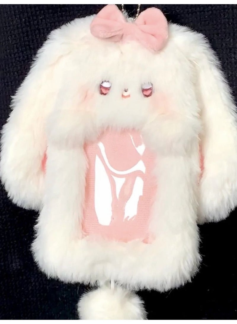 NIBEMINENT 1 - Piece Looping Rabbit Kpop Photo Card Holder Pendant Key Chain ID Badge Holder ID Card Holder Photo Card Protector for School ID Office ID Access Card for Women Girls 