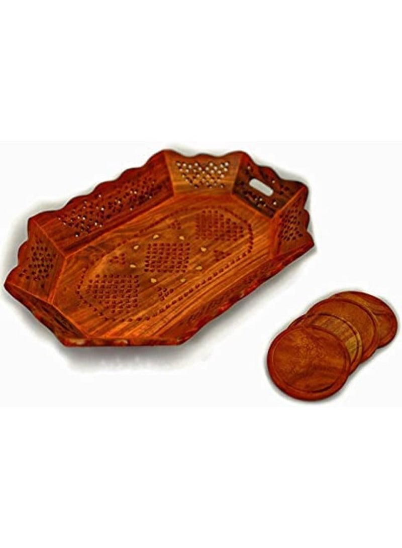 QUESERA Wooden Serving Tray of  Multi Design with 4 large Tea Tray - Image 1