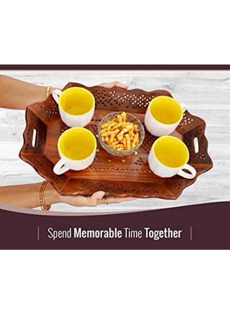 QUESERA Wooden Serving Tray of  Multi Design with 4 large Tea Tray - Image 3