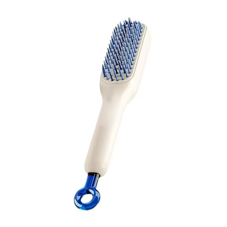 WISHBONE TELESCOPIC COMB Retractable Hair Brush with SelfCleaning Bristles Ergonomic Handle AntiStatic Telescopic Design for All Hair Types and Wigs OneClick Cleaning Hair Comb for Women and MenWHITE - Image 1