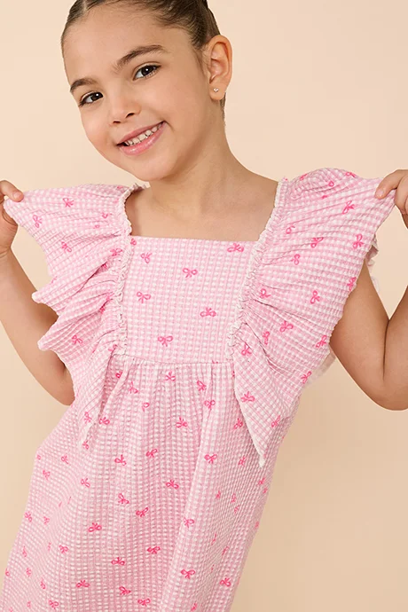 R&b Printed Dress with Square Neck and Ruffle Sleeves