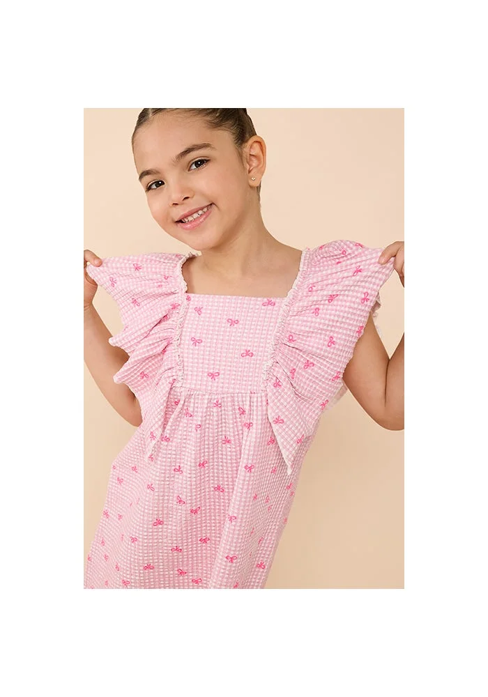 أر أند بي Printed Dress with Square Neck and Ruffle Sleeves