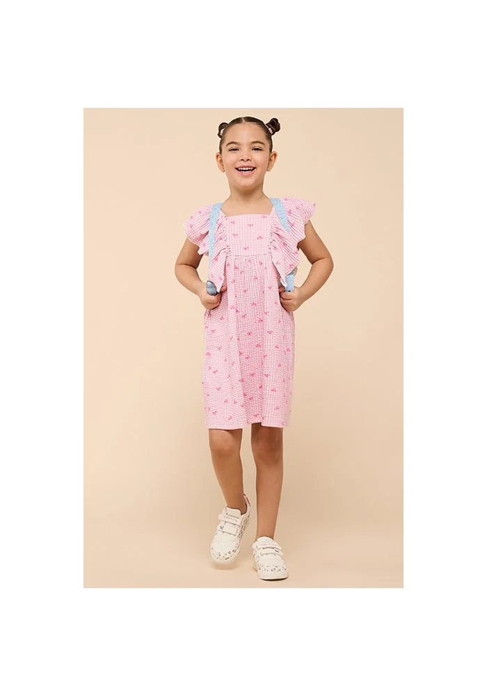 أر أند بي Printed Dress with Square Neck and Ruffle Sleeves