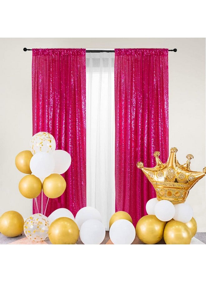PartyDelight Hot Pink 2Ft X 8Ft Sparkly Sequin Backdrop Curtains 2 Panels For Wedding Party Room Decorations. - Image 1