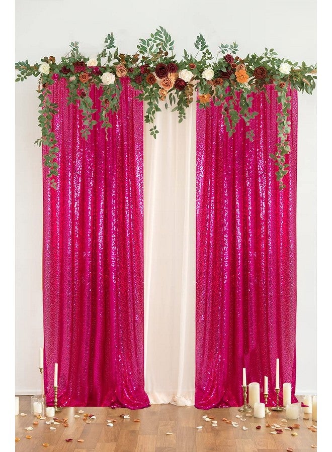 PartyDelight Hot Pink 2Ft X 8Ft Sparkly Sequin Backdrop Curtains 2 Panels For Wedding Party Room Decorations. - Image 2