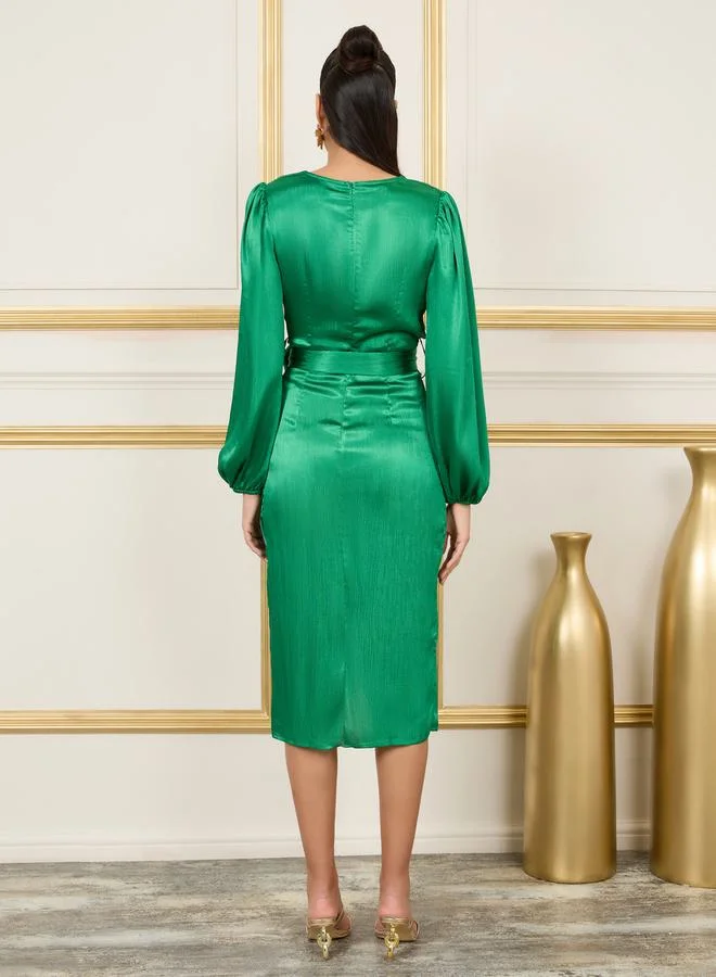 Styli Emerald Satin Dress