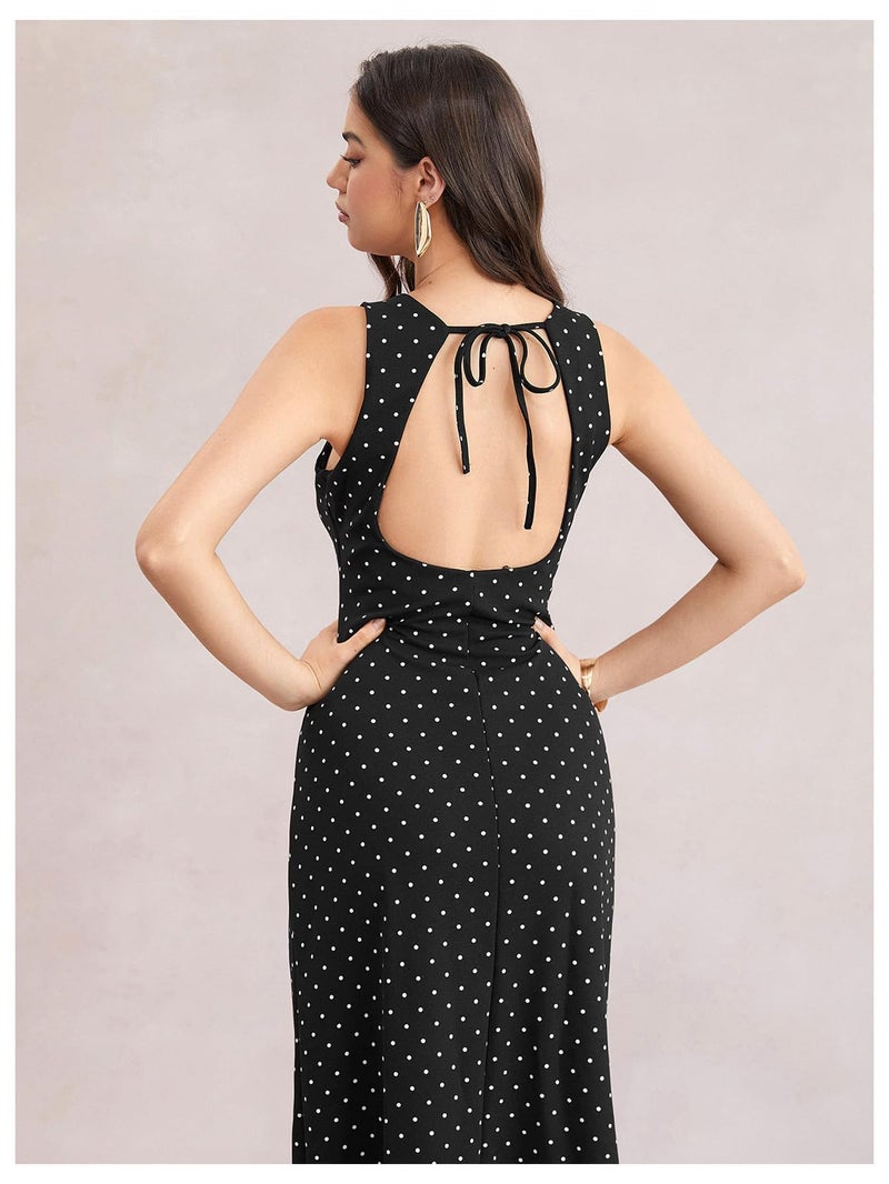 Verdusa Women's Polka Dots Backless Dress Sleeveless Going Out Long Dresses Brunch Outfits Black Medium - Image 3