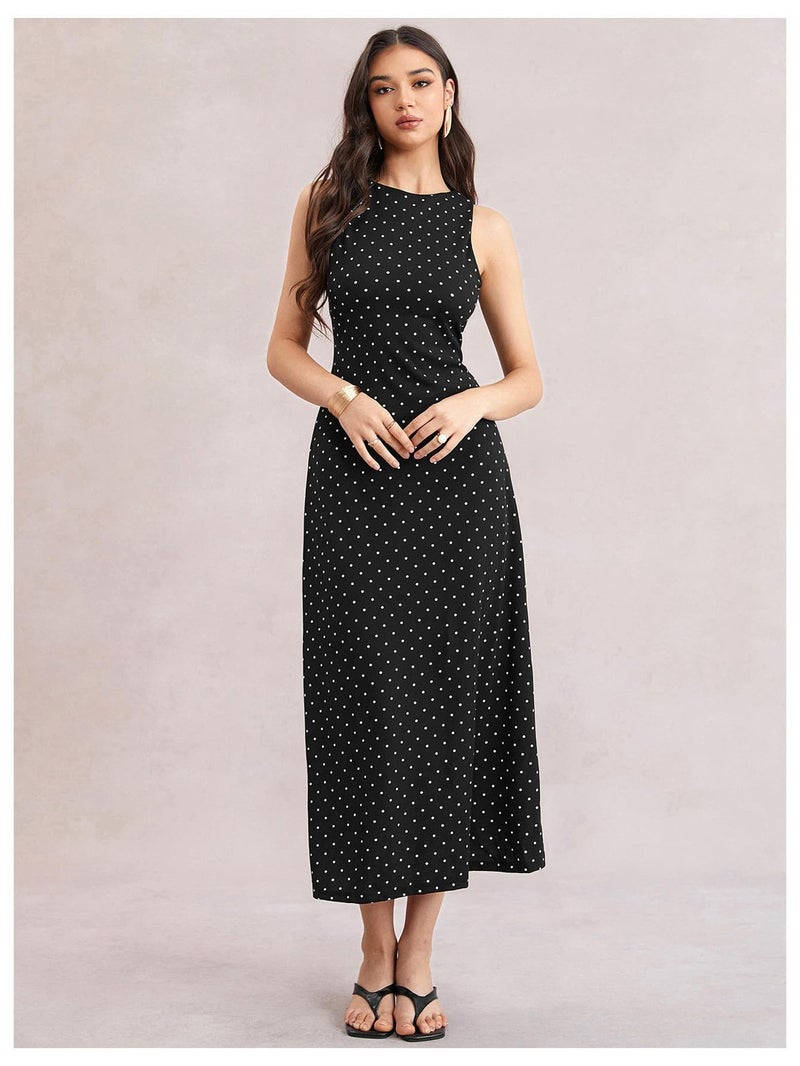 Verdusa Women's Polka Dots Backless Dress Sleeveless Going Out Long Dresses Brunch Outfits Black Medium - Image 2