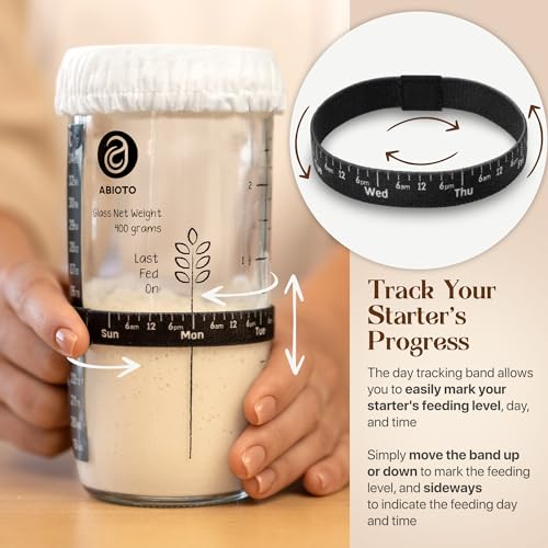 ABIOTO Sourdough Starter Kit, Includes 24 oz Sourdough Starter Jar with Metallic Lid, Silicone Spatula, Feeding Tracker, Extra Thermometer Strips & Breathable Covers - Sourdough Bread Starter Kit - Image 4