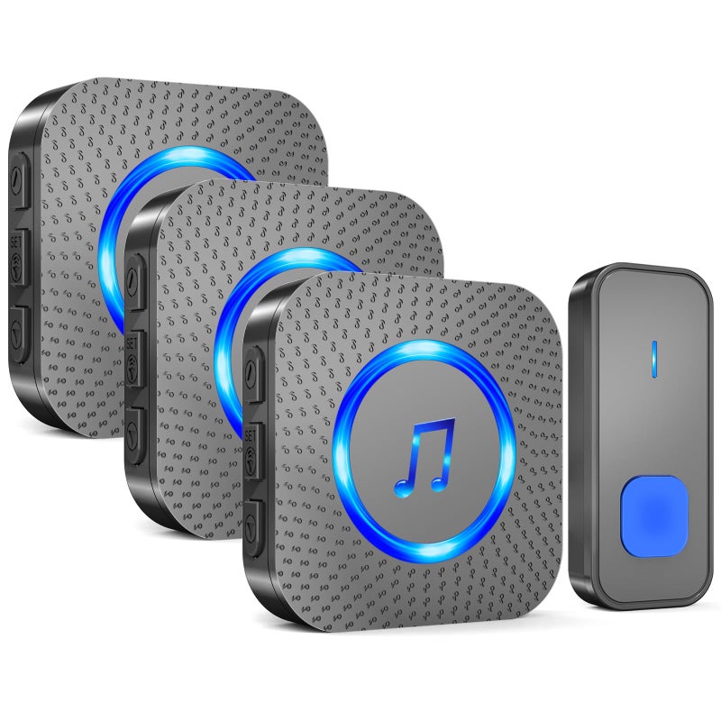 SURFOU Wireless Doorbell with 3 Receivers 1 Button,IP55 Waterproof Doorbell,1300 FT/400M Remote Doorbell,55 Chimes 5 Volume,Colorful LED Flashing,110 db Loud Volume,For Home/Classroom - Image 1