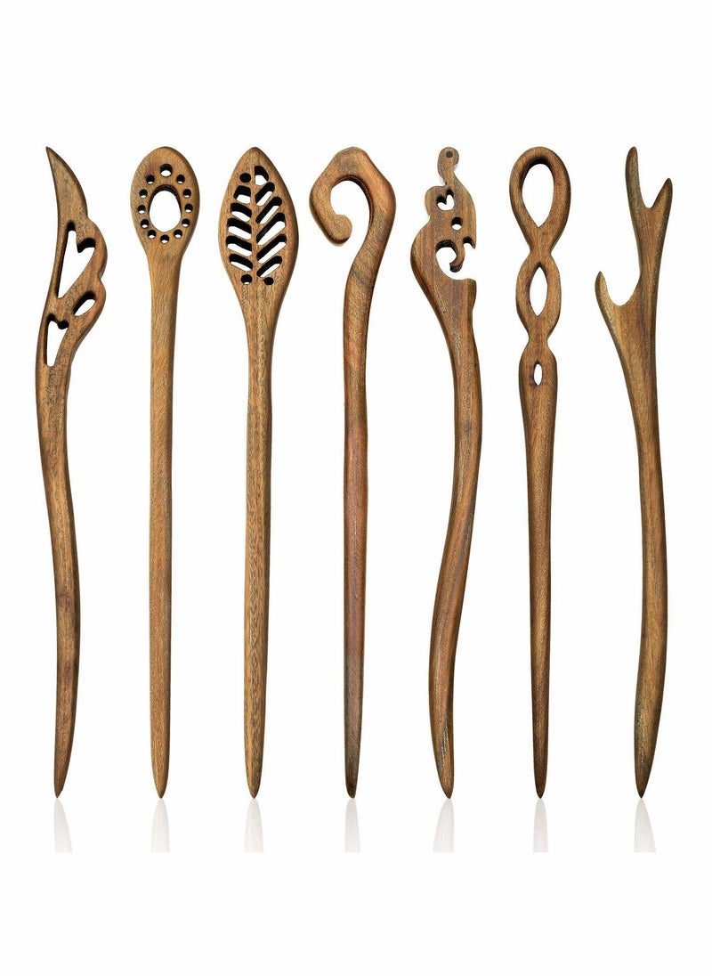 NIBEMINENT - Wooden Hair Sticks Chopstick for Women Bun Maker, Chinese hairpin Pins Long Handmade Chignon Maker Accessories (7 Pieces ) - Image 1