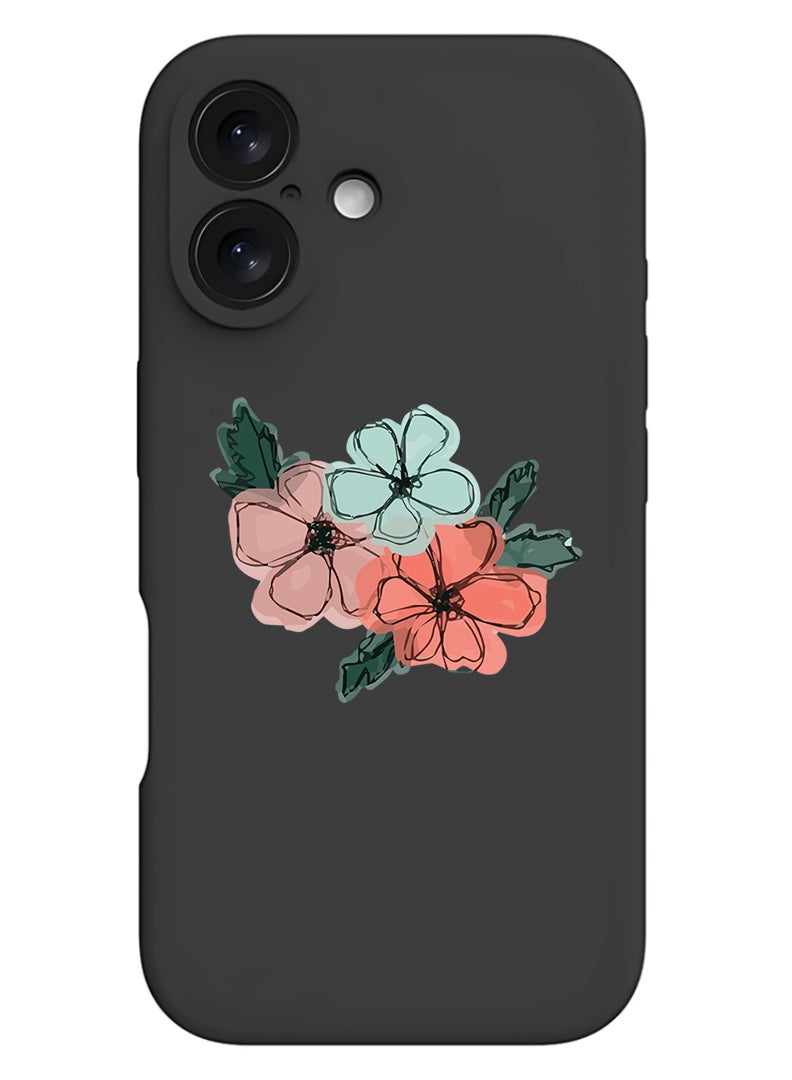 Theodor Protective Slim Fit Case Liquid Silicone Cover with Full Body Protection Anti-Scratch Shockproof Case For Apple iPhone 17 (Black) Flowers - Image 1