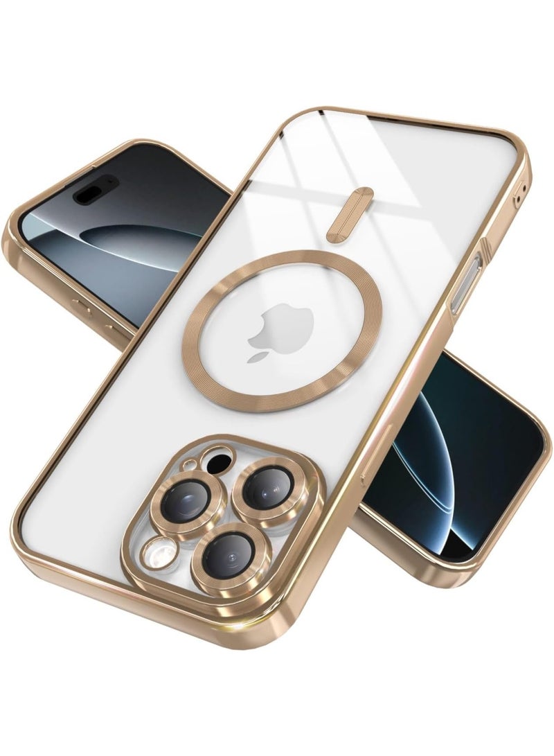 جراب مغناطيسي شفاف لهاتف iPhone 16 Pro Max، متوافق مع MagSafe، مزود بواقي عدسة كاميرا مدمج، غطاء هاتف ناعم ونحيف لهاتف iPhone 16 Pro Max - لون تيتانيوم صحراوي