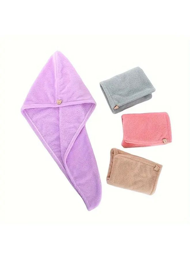 Quick Dry Microfiber Hair Towel Wrap Water Absorbing Drying Cap With Button Pink - Image 2