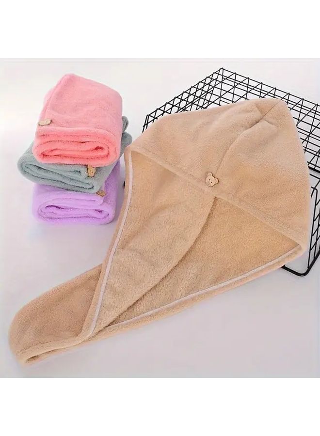 Quick Dry Microfiber Hair Towel Wrap Water Absorbing Drying Cap With Button Pink - Image 4