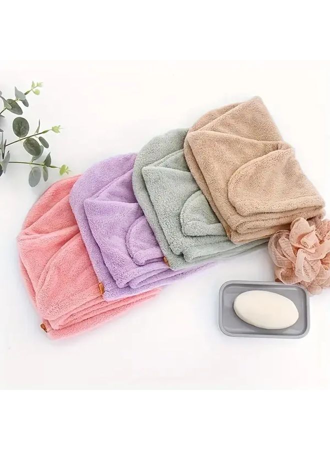 Quick Dry Microfiber Hair Towel Wrap Water Absorbing Drying Cap With Button Pink - Image 1