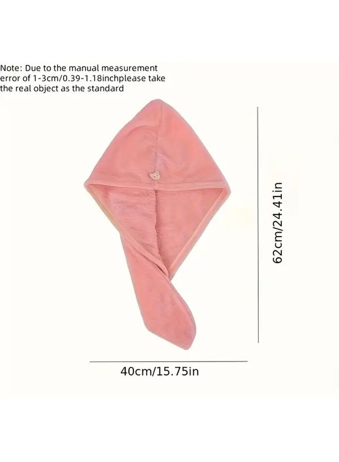 Quick Dry Microfiber Hair Towel Wrap Water Absorbing Drying Cap With Button Pink - Image 3