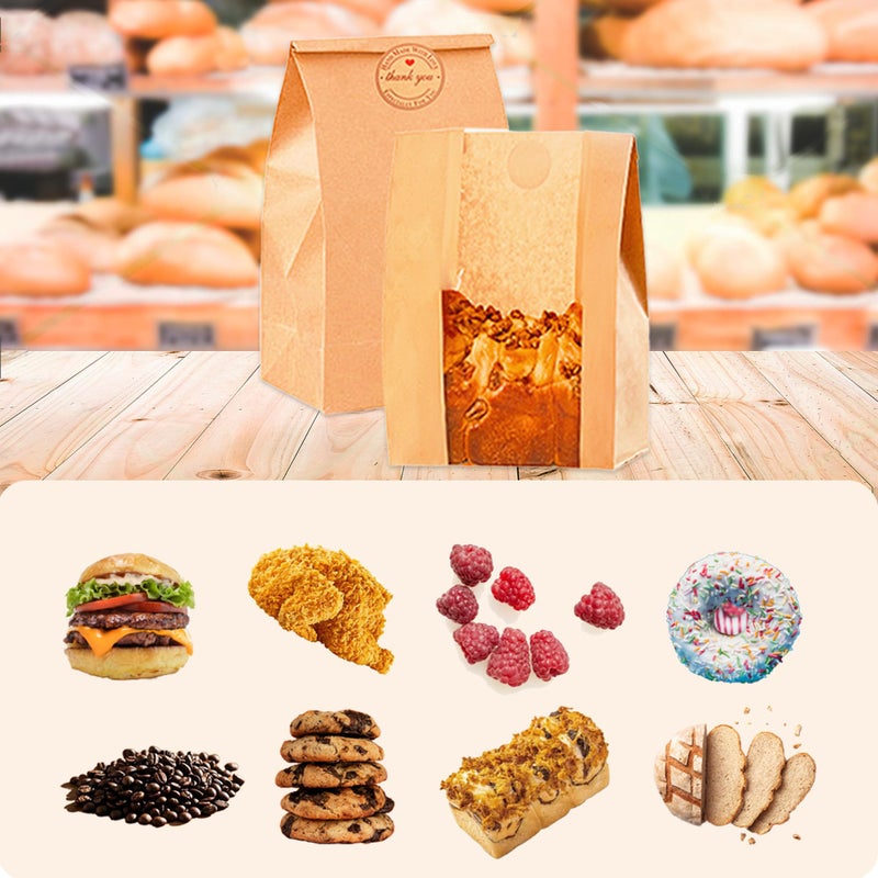 Homrelaxy 60pcs Paper Bread Bags for Homemade Bread, Sourdough Bags with Window, 13.7 x 8.3 x 3.5 Inch Large Brown Kraft Bakery Bag for Storing Loaves & Snacks, Includes 70 Sealing Stickers - Image 5