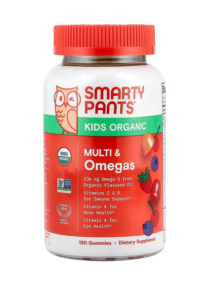 SmartyPants فيتامينات متعددة عضوية للأطفال، فيتامينات جومي يومية: بروبيوتيك، فيتامين سي، دي 3، زنك، وبي 12 لدعم المناعة، الطاقة وصحة الجهاز الهضمي، نكهة فواكه متنوعة، 120 جومي، إمداد لمدة 30 يومًا