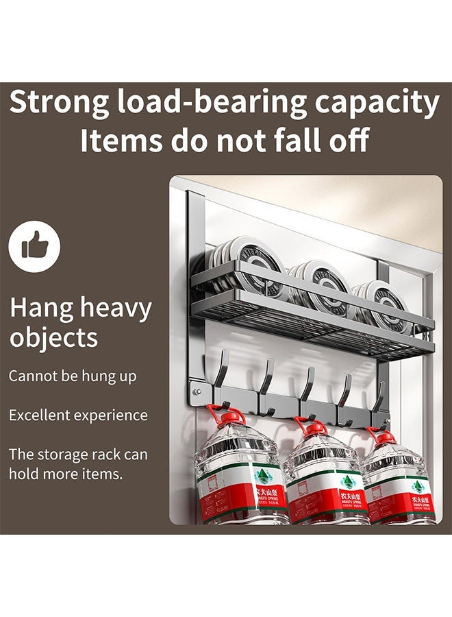 MLADEN Over the Door Hook Hanger Rack with 5 Hooks and Storage Basket,Towel Rack Silent Super Load-bearing Over the Door Hanger,Versatile Door Hanger for Coats,Robe,Towels, Bags, Keys - Ideal for Bathroom, Bedroom, Behind Back of Door, Grey, 43x10x28cm - Image 3