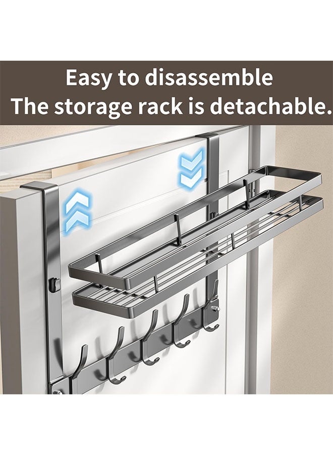 MLADEN Over the Door Hook Hanger Rack with 5 Hooks and Storage Basket,Towel Rack Silent Super Load-bearing Over the Door Hanger,Versatile Door Hanger for Coats,Robe,Towels, Bags, Keys - Ideal for Bathroom, Bedroom, Behind Back of Door, Grey, 43x10x28cm - Image 4