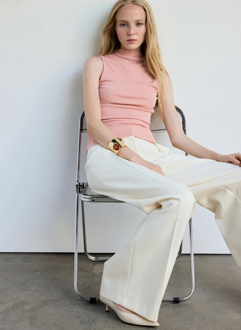 Mango 81-ROSA PASTEL Fitted Fine-Knit Top for Women | Best Price UAE