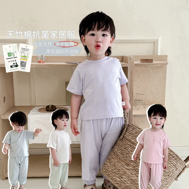 2024 Summer Children'S Class A Tianzhu Cotton Thin Non-Marking Short-Sleeved Anti-Mosquito Trousers For Boys And Girls Home Air-Conditioning Clothing - Image 2