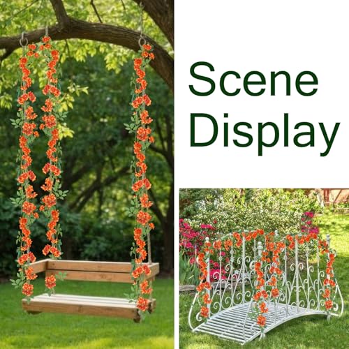 GhuaH 2 Pcs Artificial Flowers Garland for Outdoors Orange Faux Gardenia Garland 12Ft Silk Rose Hanging Vines Floral for Wedding Arch Party Wall Garden Ceremony Backdrop Fence Spring Decor - Image 3