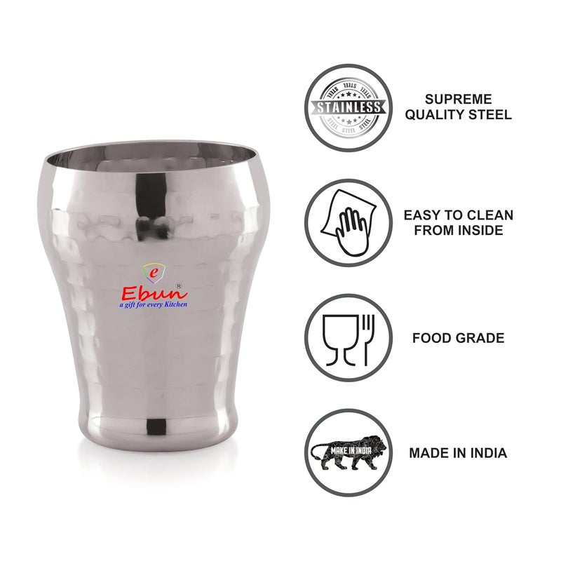 Ebun Heavy Gauge Hand Hammered Stainless Steel Glass Set Steel Glasses Set for Water Steel Glasses Set of 6 for Water Stainless Steel Glass Set of 6 250 Ml - Image 4