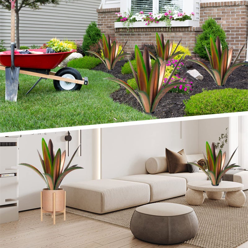 TOMBABY Enlarge Thickened Wind Resistant Metal Agave Garden Art Metal Plant Country Garden Sculpture Statue Outdoor Decoration Agave Metal Plant Courtyard Lawn Ornament Gift (2, 12 Leaves Green) - Image 5