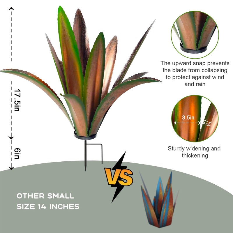 TOMBABY Enlarge Thickened Wind Resistant Metal Agave Garden Art Metal Plant Country Garden Sculpture Statue Outdoor Decoration Agave Metal Plant Courtyard Lawn Ornament Gift (2, 12 Leaves Green) - Image 2
