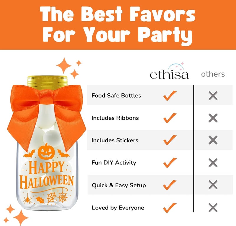Ethisa Halloween Decorations Plastic Jars – Spooky 12 Pack Candy Containers & Kid Party Favor Jars for Trick or Treat, Haunted House Parties, and Table Centerpieces Decor - Cute Potion Bottles Gift - Image 4