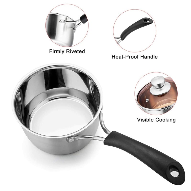 Arkit Stainless Steel Gas and Induction Compatible Sauce Pan with Glass LidCooking Pot Milk Pan with Long Heat Proof Handle for Home Kitchen Restaurant Multiuse - Image 5