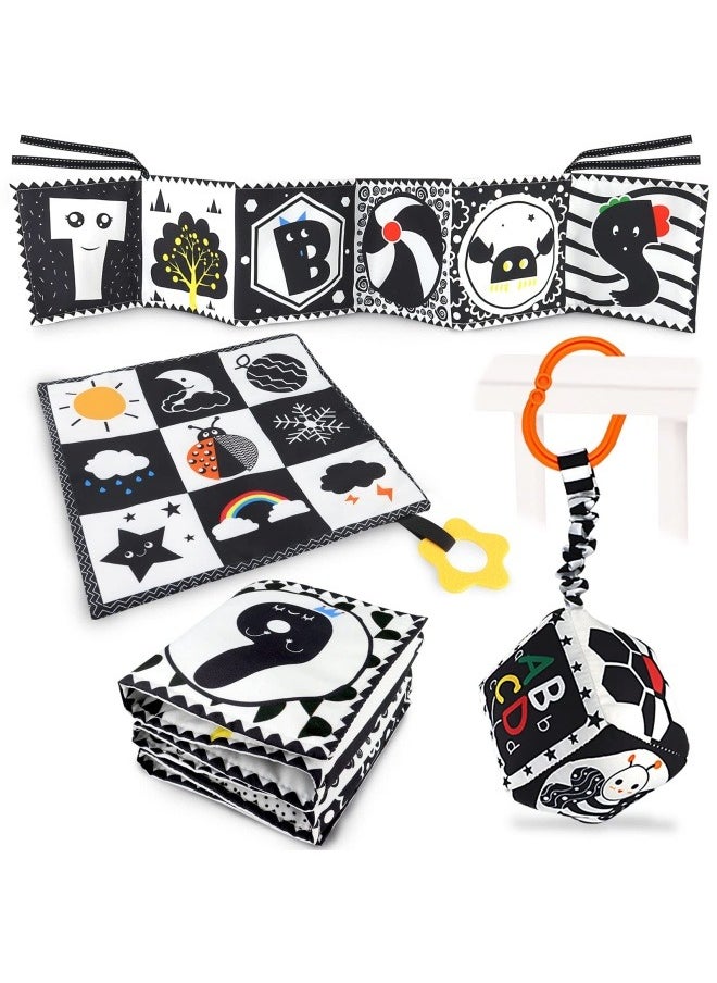 NIBEMINENT - 3 PCS Black and White High Contrast Baby Toys 0-6 Months for Newborn, Montessori Toys for Babies Sensory Soft Book for Early Education, Infant Tummy Time Toys 0 6 9 Months Baby Gifts - Image 1