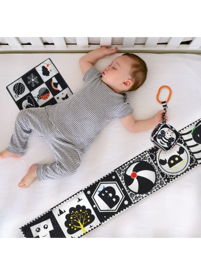 NIBEMINENT - 3 PCS Black and White High Contrast Baby Toys 0-6 Months for Newborn, Montessori Toys for Babies Sensory Soft Book for Early Education, Infant Tummy Time Toys 0 6 9 Months Baby Gifts - Image 1