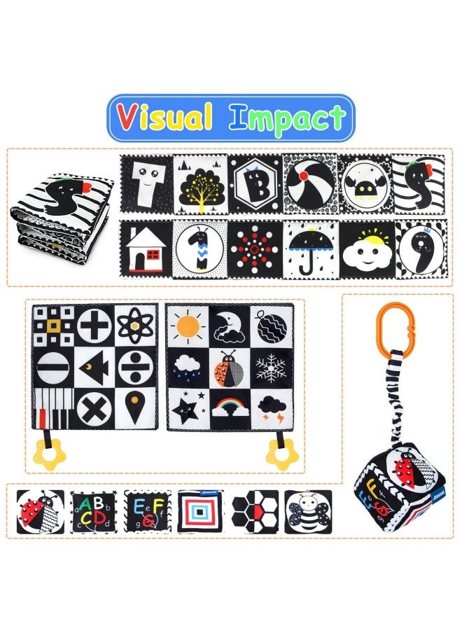 NIBEMINENT - 3 PCS Black and White High Contrast Baby Toys 0-6 Months for Newborn, Montessori Toys for Babies Sensory Soft Book for Early Education, Infant Tummy Time Toys 0 6 9 Months Baby Gifts - Image 1