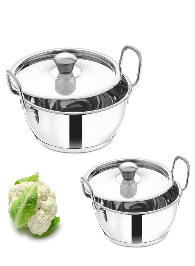 Bartan Star Stainless Steel Induction Bottom Kadhai with Lid - 1000ml & 2000ml - Image 1