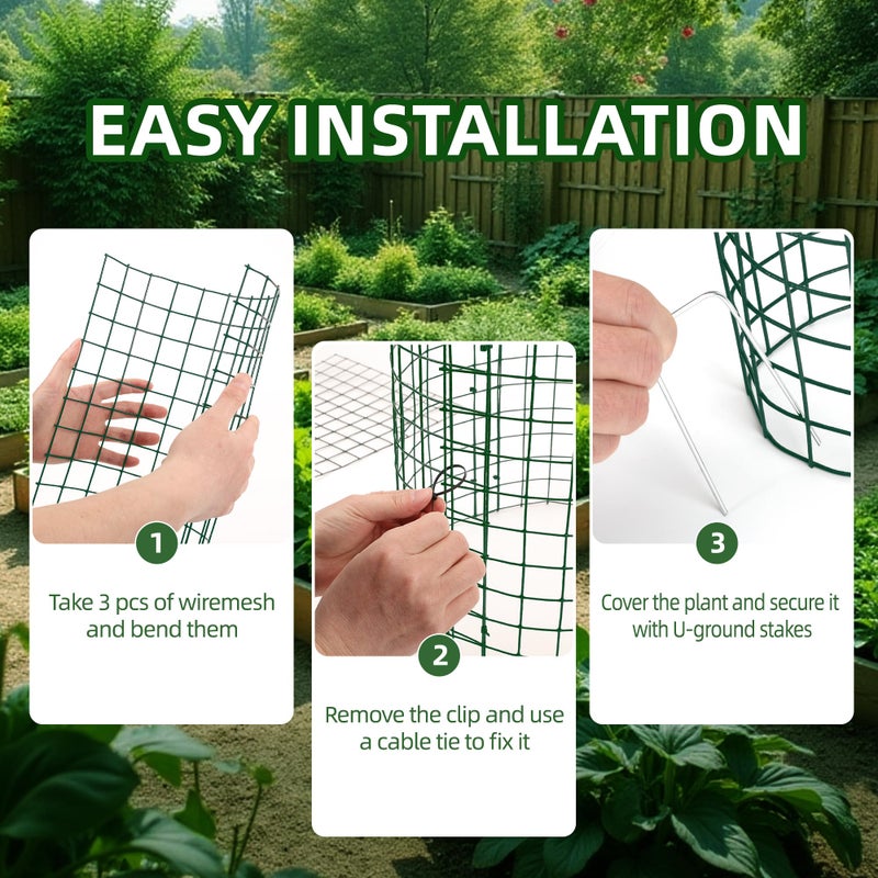 warmfarm 6 Sets of DIY Metal Plant Protectors from Deer, Garden Fencing Animal Barrier Size 11.8 * 12.9 inches, Mesh Plant Cage Chicken Wire Cloche for Plants with Stakes and Nylon Cables - Image 3