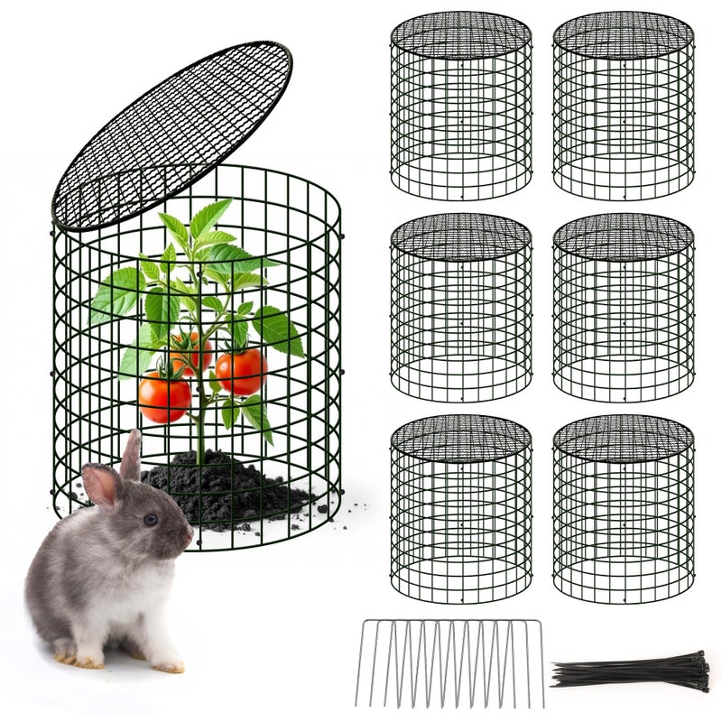 warmfarm 6 Sets of DIY Metal Plant Protectors from Deer, Garden Fencing Animal Barrier Size 11.8 * 12.9 inches, Mesh Plant Cage Chicken Wire Cloche for Plants with Stakes and Nylon Cables - Image 1