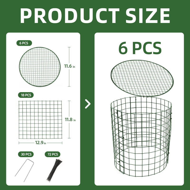 warmfarm 6 Sets of DIY Metal Plant Protectors from Deer, Garden Fencing Animal Barrier Size 11.8 * 12.9 inches, Mesh Plant Cage Chicken Wire Cloche for Plants with Stakes and Nylon Cables - Image 2