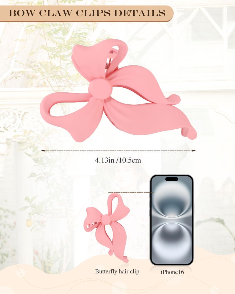 Lourny 4 PCS Bow Hair Clips Bow Claw Clip for Women, Large Hair Claw Clips for Thin Thick Long Hair Cute Nonslip Bows(Cute Pink Series) - Image 2