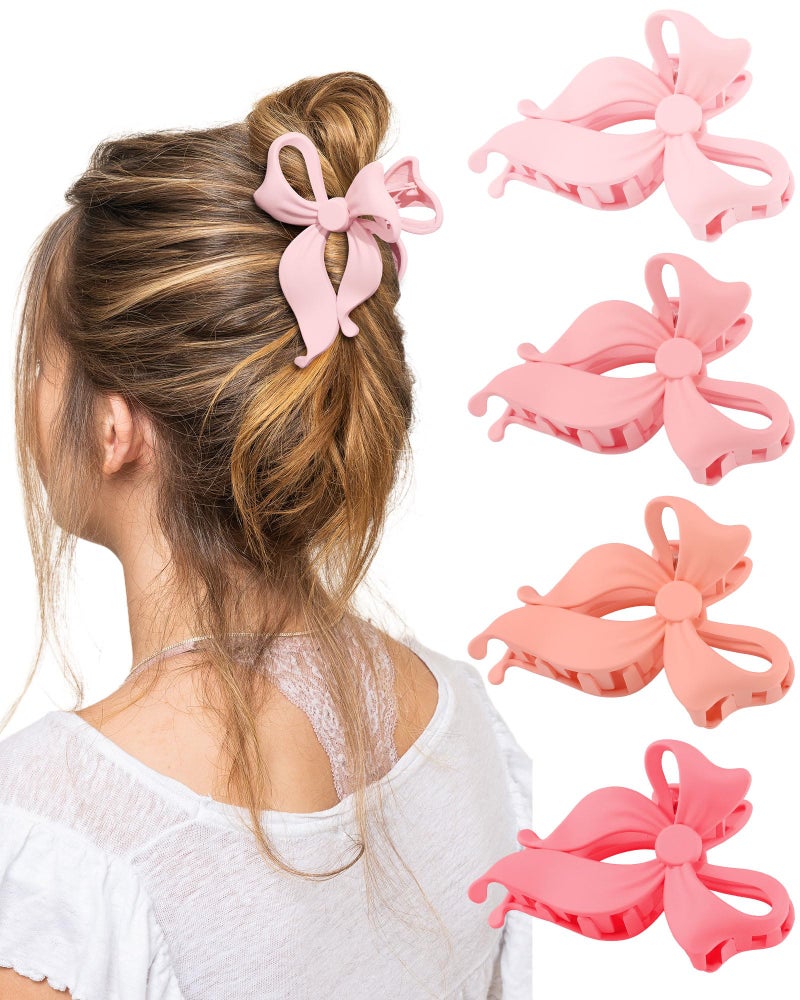 Lourny 4 PCS Bow Hair Clips Bow Claw Clip for Women, Large Hair Claw Clips for Thin Thick Long Hair Cute Nonslip Bows(Cute Pink Series) - Image 1