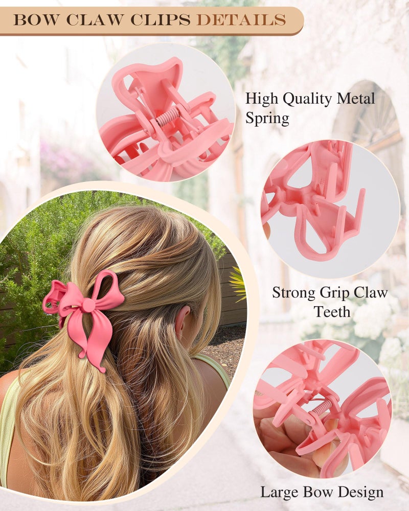 Lourny 4 PCS Bow Hair Clips Bow Claw Clip for Women, Large Hair Claw Clips for Thin Thick Long Hair Cute Nonslip Bows(Cute Pink Series) - Image 3