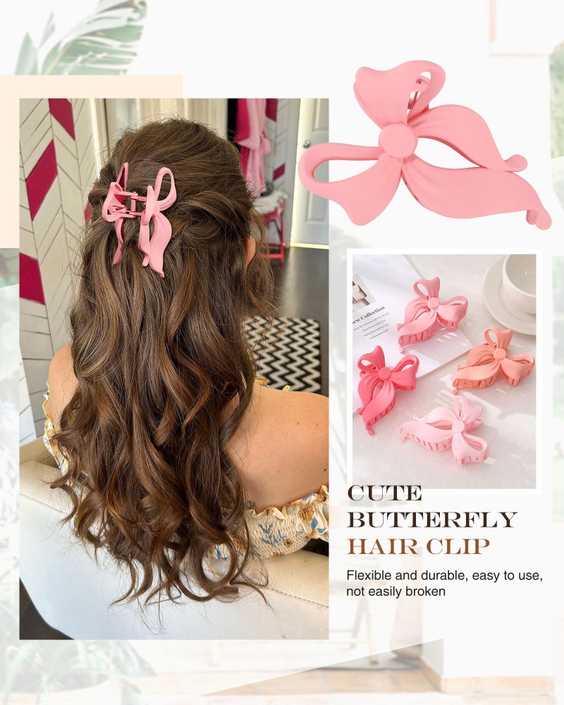 Lourny 4 PCS Bow Hair Clips Bow Claw Clip for Women, Large Hair Claw Clips for Thin Thick Long Hair Cute Nonslip Bows(Cute Pink Series) - Image 4