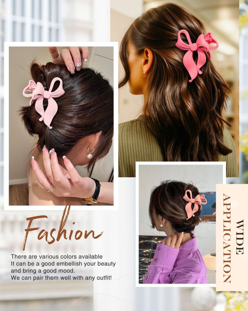 Lourny 4 PCS Bow Hair Clips Bow Claw Clip for Women, Large Hair Claw Clips for Thin Thick Long Hair Cute Nonslip Bows(Cute Pink Series) - Image 5